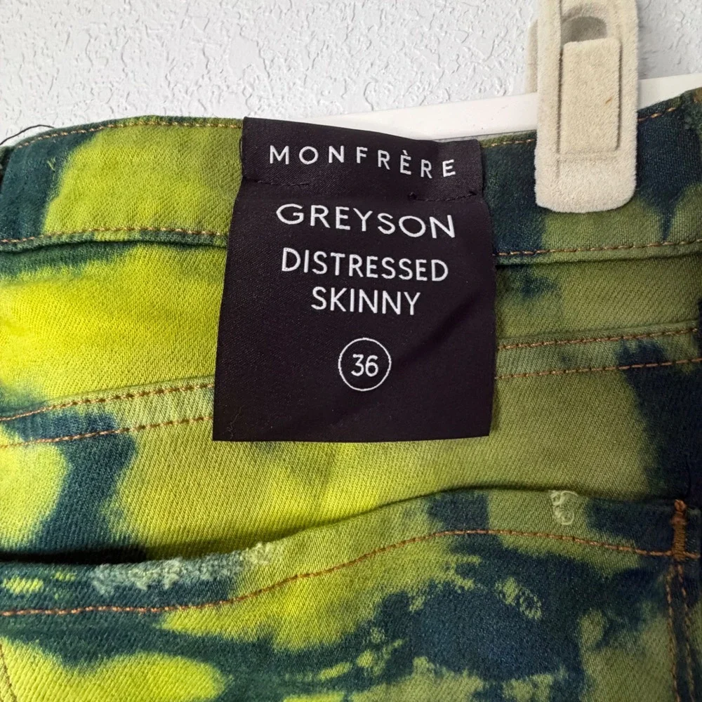 Monfrere Greyson Distressed Skinny Jeans NWT Mens 36‎ Neon Yellow Green Tie Dye